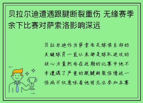 贝拉尔迪遭遇跟腱断裂重伤 无缘赛季余下比赛对萨索洛影响深远